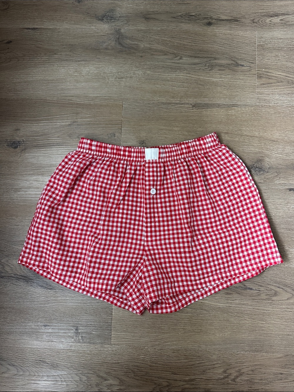 Women’s Red Gingham Athletic Shorts with Elastic Waist